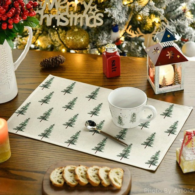 VIKAMA Tischsets mit Kiefernbaum-Aufdruck im Waldstil für Esszimmer und Küche - Bild 1