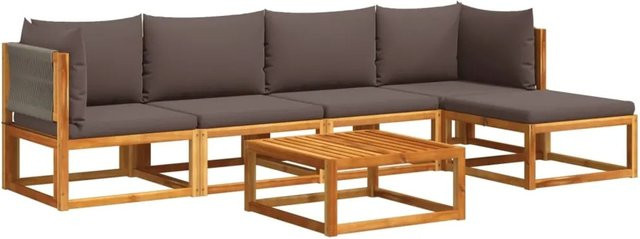 vidaXL 6-tlg. Garten-Sofagarnitur L-Shape aus Akazienholz mit grauen Polsterkissen - Bild 1