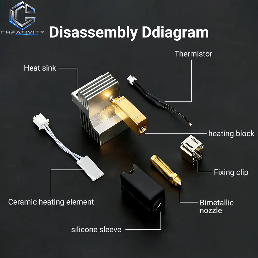 ELEGOO CC Hotend Bimetalldüse mit Keramik-Extruder Kit für Elegoo Centauri in Silber (0,2/0,4/0,6/0,8 mm) - Bild 3
