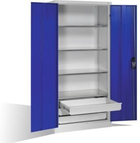 C+P Werkzeugschrank mit Drehtüren, 4 Böden und 3 Schubladen, Front Enzianblau, Korpus Lichtgrau, H: 195,0 cm, B: 93,0 cm, T: 50,0 cm - Bild 1
