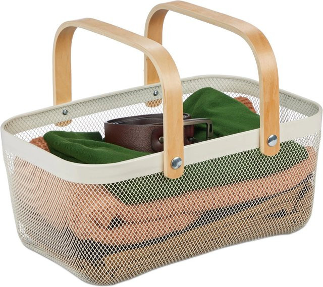 Relaxdays Drahtkorb mit Henkeln aus Stahl in Weiß, B/T/H: 43 x 17,5 x 27 cm - Bild 1