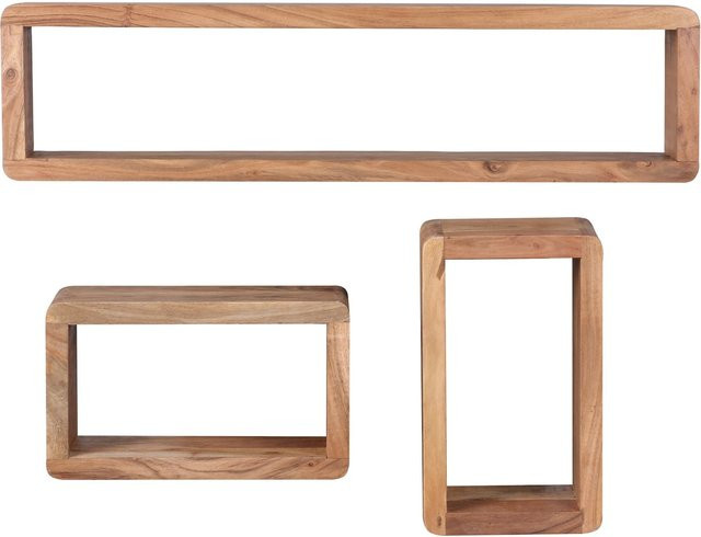 Wandregal Set KADIMA DESIGN aus Massivholz Akazie im Landhausstil, Farbe Braun, B/T/H: 80 x 15 x 20 cm - Bild 1