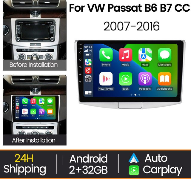 MEKEDE Android Auto Wireless Carplay Multimedia Autoradio mit GPS für Volkswagen VW Passat B6 B7 CC 2007 - 2016 in Schwarz - Bild 1