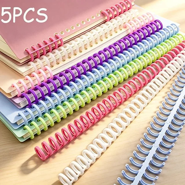 5 Stück wiederverwendbare Kunststoff-Bindespiralen in Mehrfarben, zuschneidbare Binderinge für Notizbücher, Länge: 21 cm - Bild 1