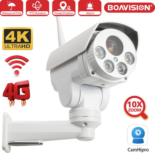 BOAVISION 4K 8MP PTZ IP Sicherheitsschutzkamera mit 4G SIM und WIFI, Outdoor Überwachungskamera mit 5X 10X optischem Zoom, Audio und 50M IR Nachtsicht, Farbe: Weiß - Bild 1