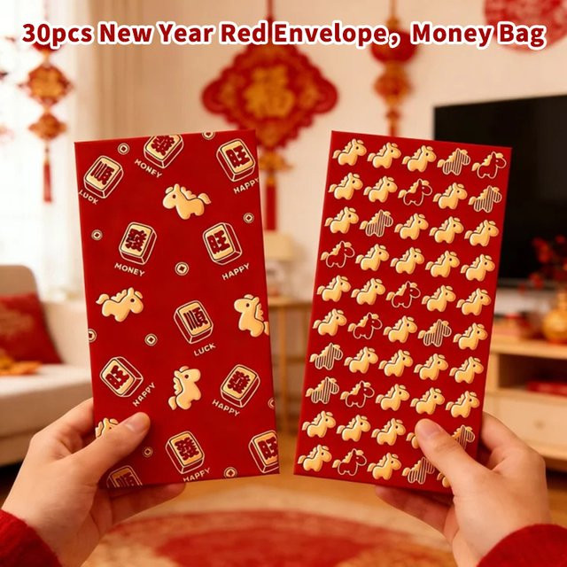 30 Stück Rote Umschläge zum Chinesischen Neujahr mit Goldfolienprägung in Rot und Gold - Bild 1