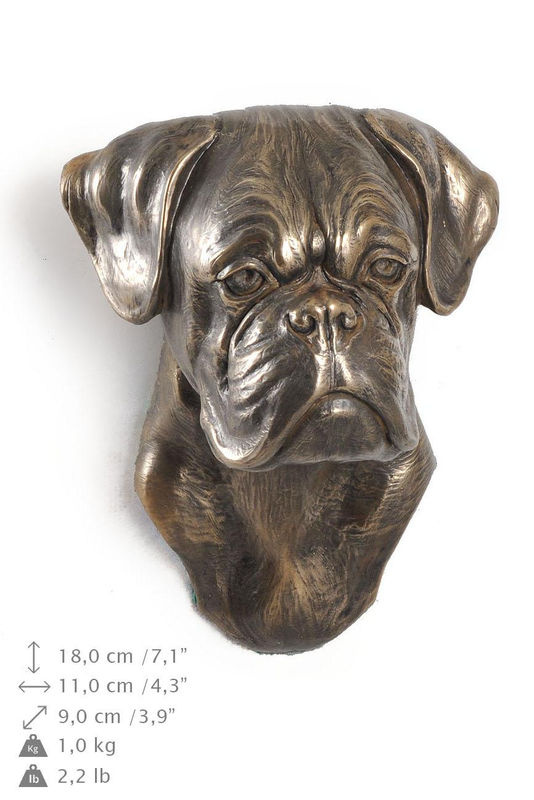 Hängende Boxer Hundestatue als dekorative Büste von Art-Dog in Braun aus Kunstharz und Metall - Bild 5