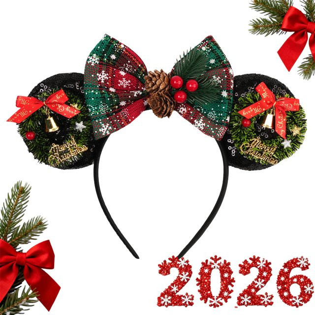 HEROCROSS Haarreif Mickey-Mouse-Ohren, Glocken und Tannenzapfen, Kinder - Bild 1