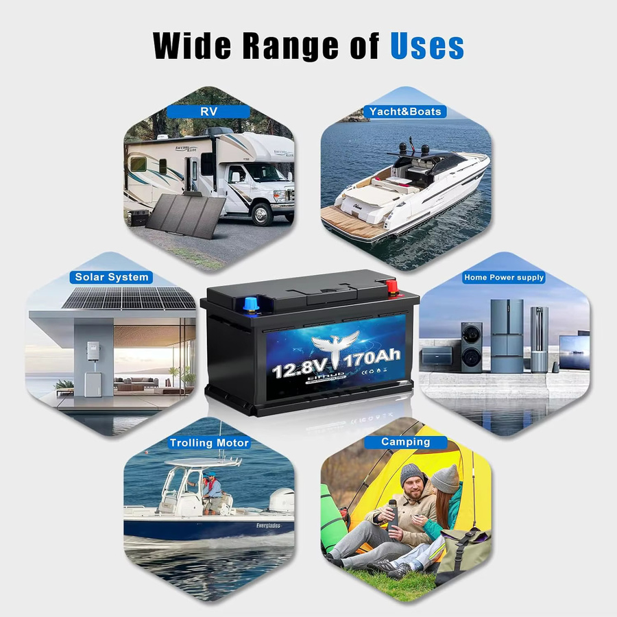 12V 170Ah LiFePO4 Lithiumbatterie mit Bluetooth und 150A BMS sowie Niedertemperaturschutz für Wohnmobil, Camping, Boot und Solar in Blau - Bild 6
