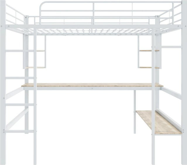 okwish Metallbett mit Schreibtisch, vier kleinen Regalen und einem großen Bücherregal in Weiß, B/T/H: 140 x 200 x 180 cm - Bild 1
