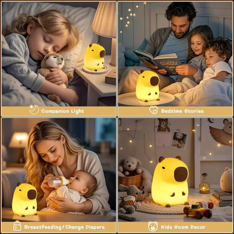 Feimefeiyou LED-Nachtlicht Capybara aus Silikon, USB-aufladbare dimmbare Tierlampe mit Timer für Kinder - Bild 6