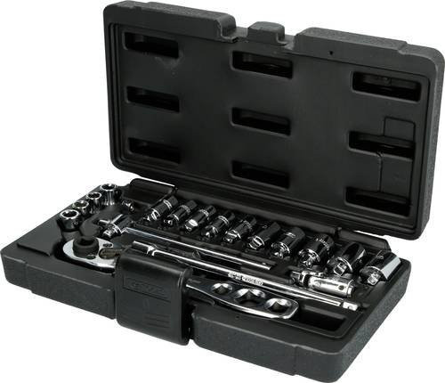 KS Tools Steckschlüsselsatz aus Chrom-Vanadium in Schwarz und Silber, 1/4 Zoll und 3/8 Zoll - Bild 1
