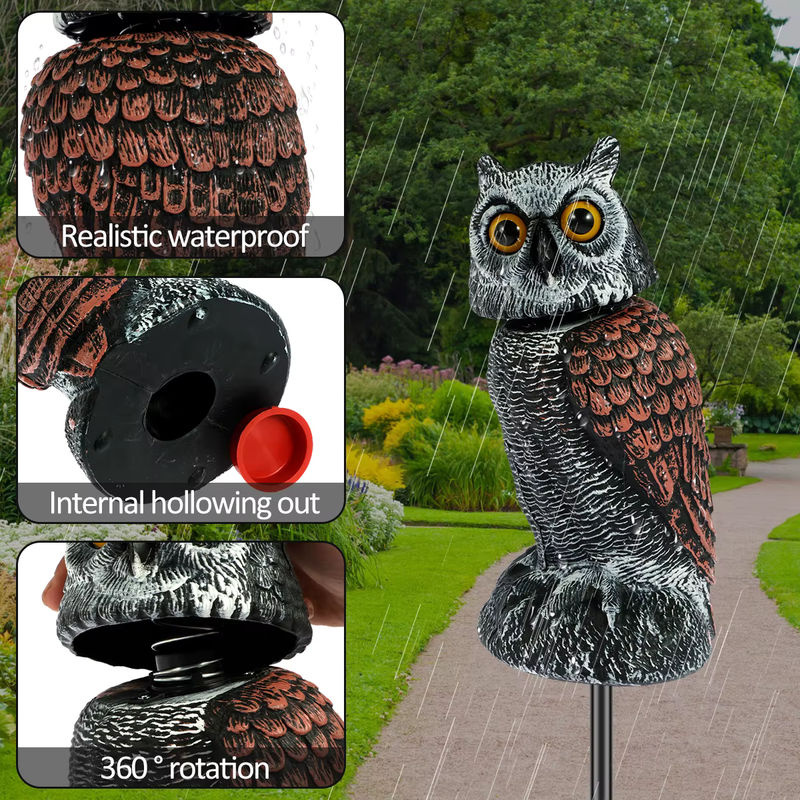 Lockvogel Eule aus Kunststoff und Ton mit 360 Grad rotierendem Kopf als Vogelscheuche für den Garten und Außenbereich - Bild 6