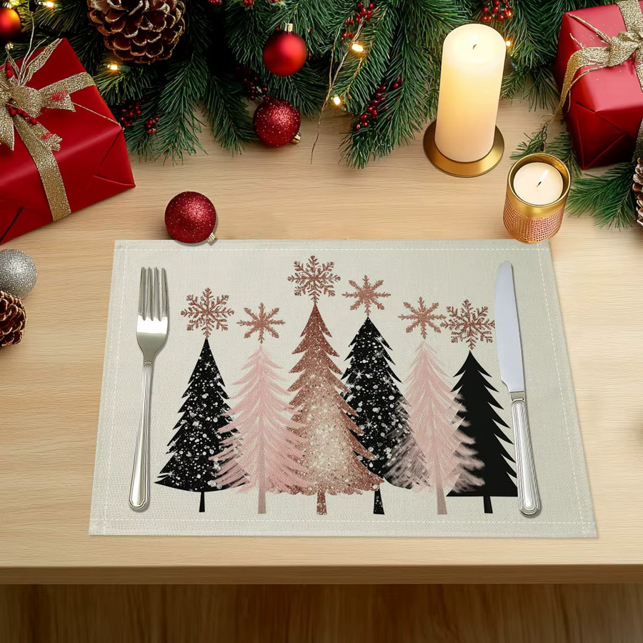 VIKAMA 4er Set Weihnachts-Tischsets mit Schneeflocken-Design in Gold und Leinenoptik - Bild 4