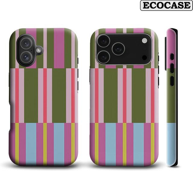 Bunte Handyhülle mit geometrischem Streifenmuster für Apple iPhone 11 bis iPhone 17 Pro Max Plus, doppelschichtige Rückseite, mehrfarbig - Bild 1