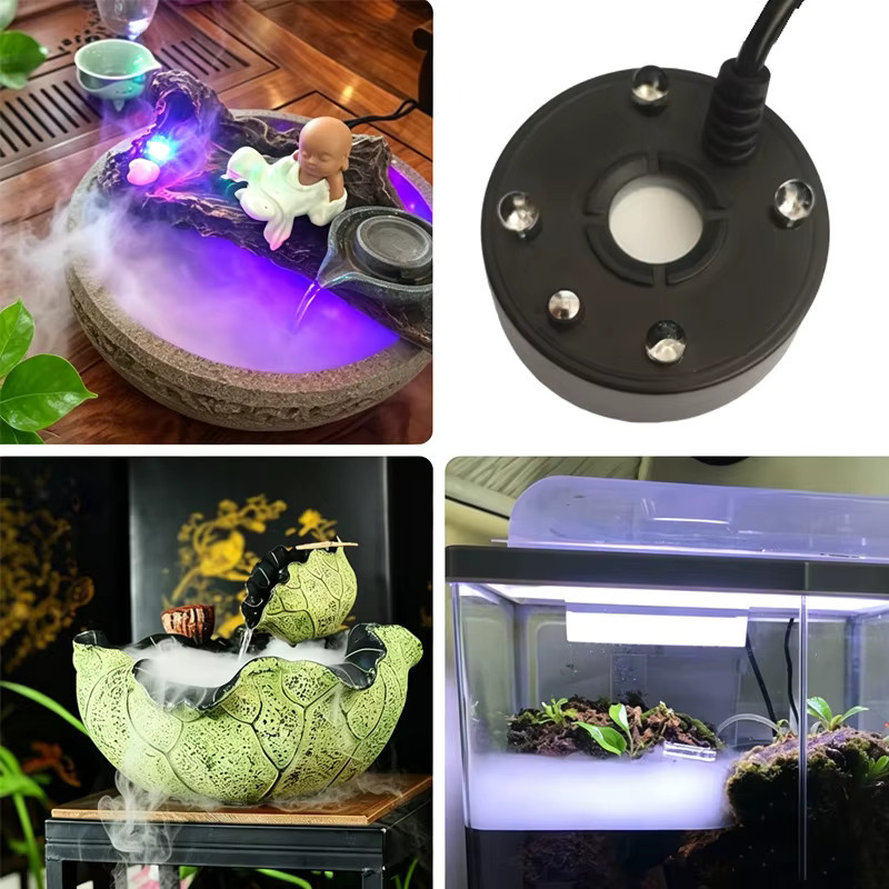 TUNFAN USB Nebelerzeuger mit 4 LED-Farblicht für Aquarium, Teich und Wasserbrunnen, Schwarz - Bild 3