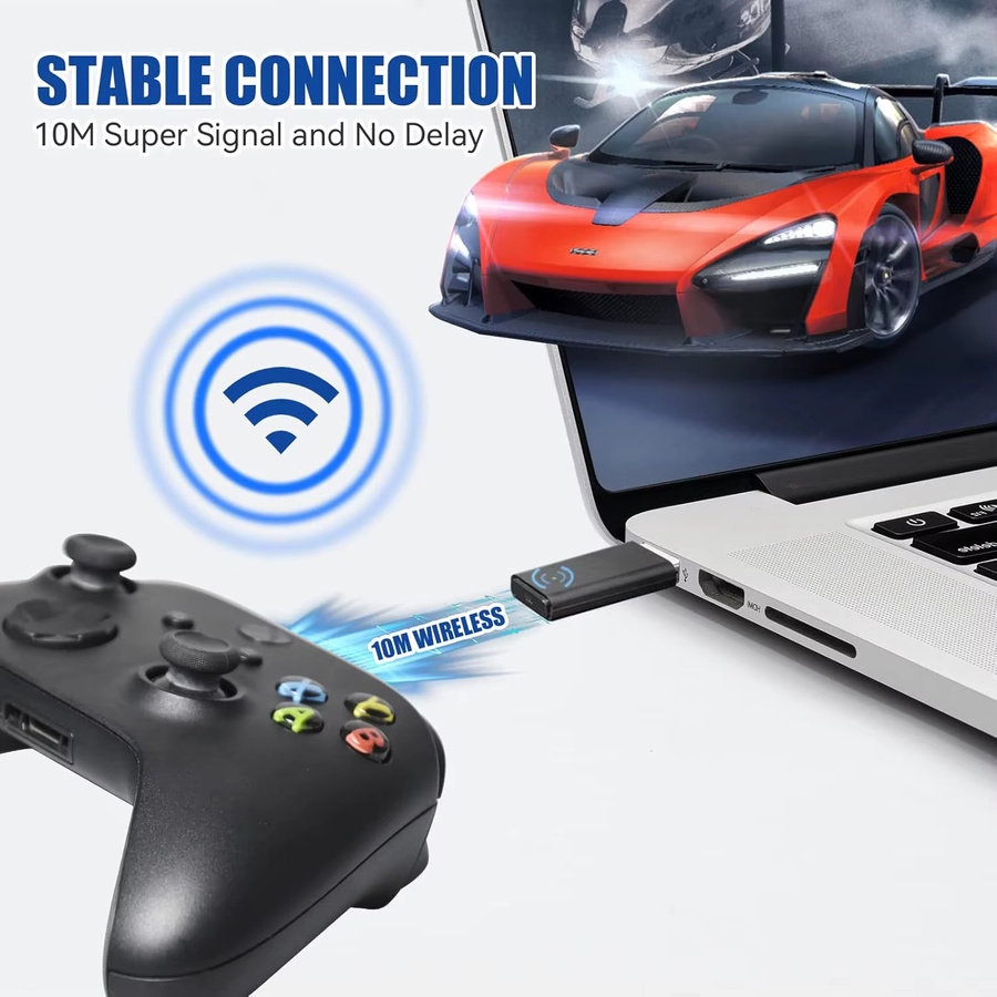 TECTINTER Kabelloser USB-Adapter 2. Generation für Xbox One, Xbox Series X/S Controller und PC, Schwarz - Bild 2