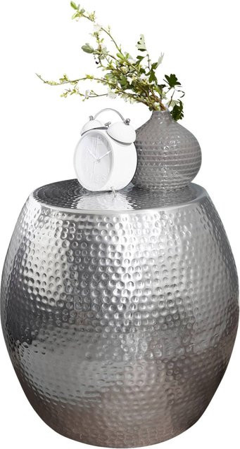 Wohnling Beistelltisch Aluminium in Silber mit Hammerschlag-Design und orientalischem Stil, B/H/T: 42 x 42 x 42 cm - Bild 1