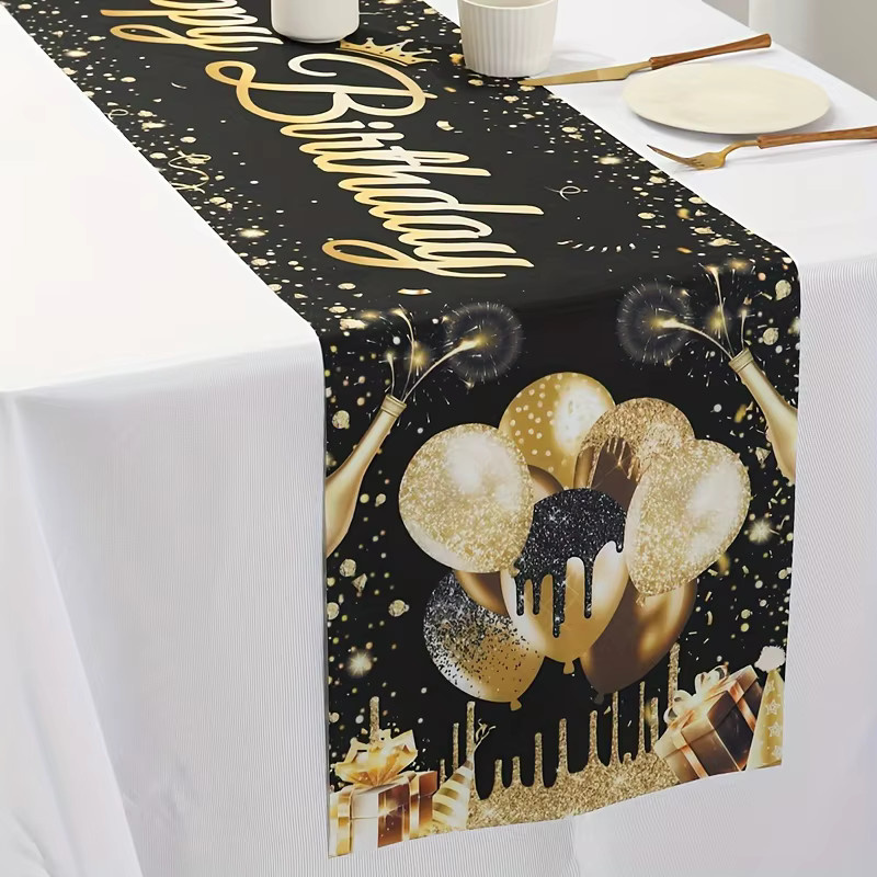 VIKAMA Tischfahne Geburtstag in Schwarz, Textil-Tischdeko für Party und Hochzeit, B: 35 cm, L: 180 cm - Bild 5