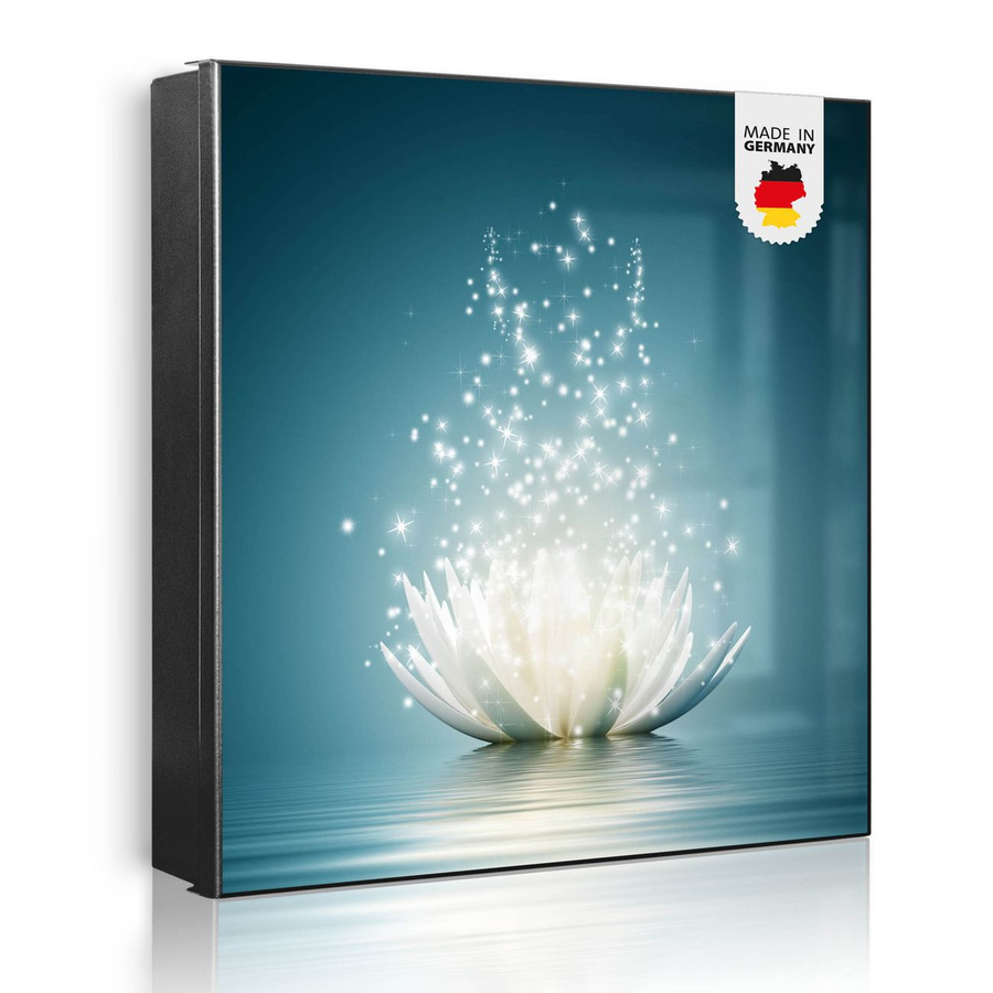 Schlüsselkasten aus Metall von banjado mit Motiv Magische Lotusblüte, Wandmontage, 32 Haken, beschreibbare und magnetische Front, B/H: 30 x 30 cm - Bild 1