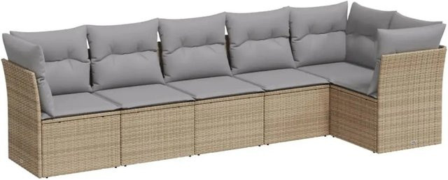 vidaXL 6-tlg Garten-Sofagarnitur in L-Form aus Poly-Rattan mit Kissen und Stauraum, Beige - Bild 1