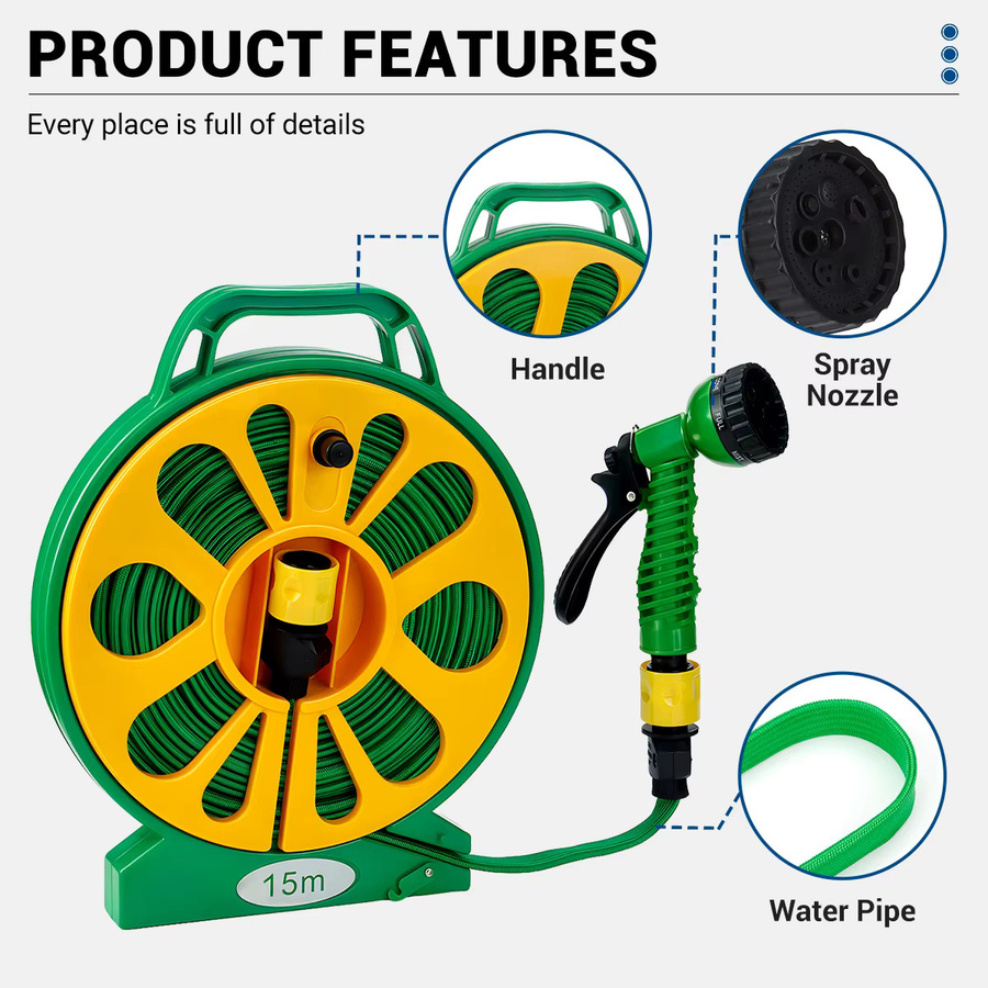 Drillpro PVC-Gartenschlauch in Grün mit 5 Sprühmustern und Sprühdüse, Länge: 15 m, passend für 1/2 Zoll oder 3/4 Zoll Wasserhähne - Bild 3