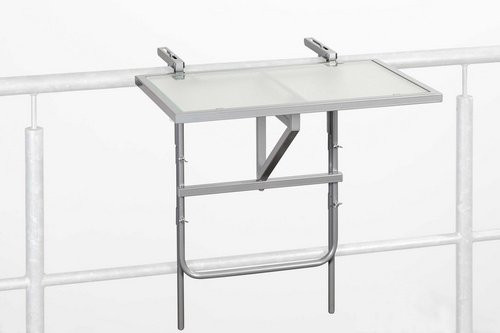 Merxx Balkonhängetisch mit Sicherheitsglas in Silber, höhenverstellbar und klappbar, B/H/T: 40 x 64,5 x 60 cm