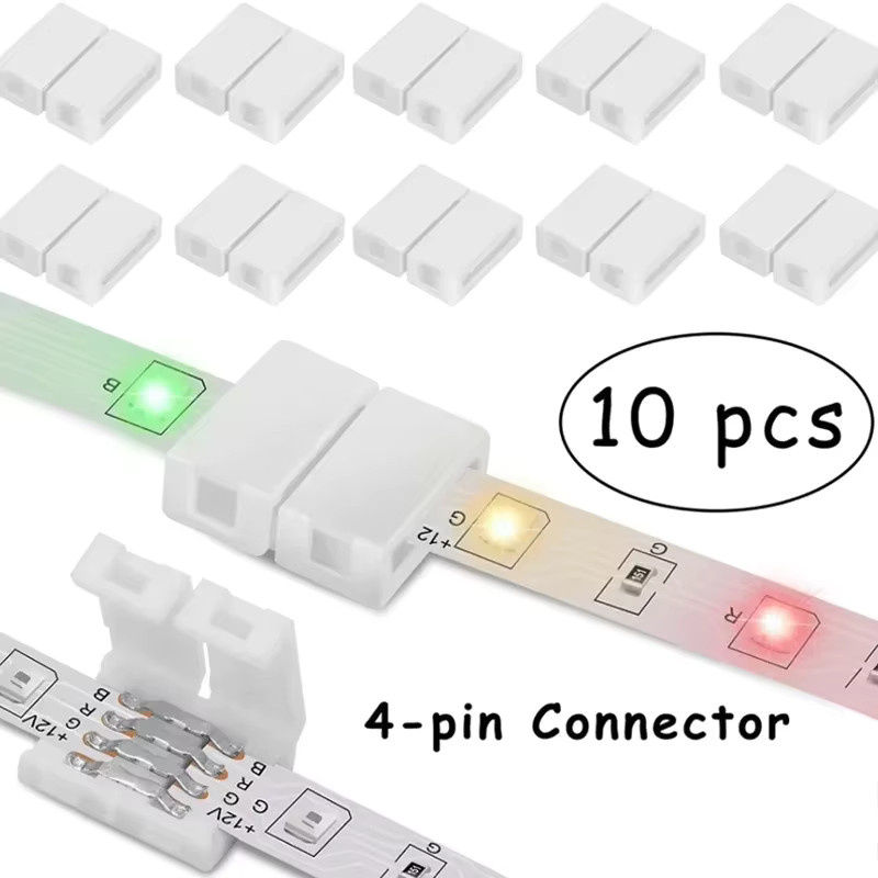 MJJC 10 Stück 4-polige 10 mm LED-Streifen Stecker für RGB-Streifenlichter, lötfreie Streifen-zu-Streifen-Anschlüsse in Weiß - Bild 2