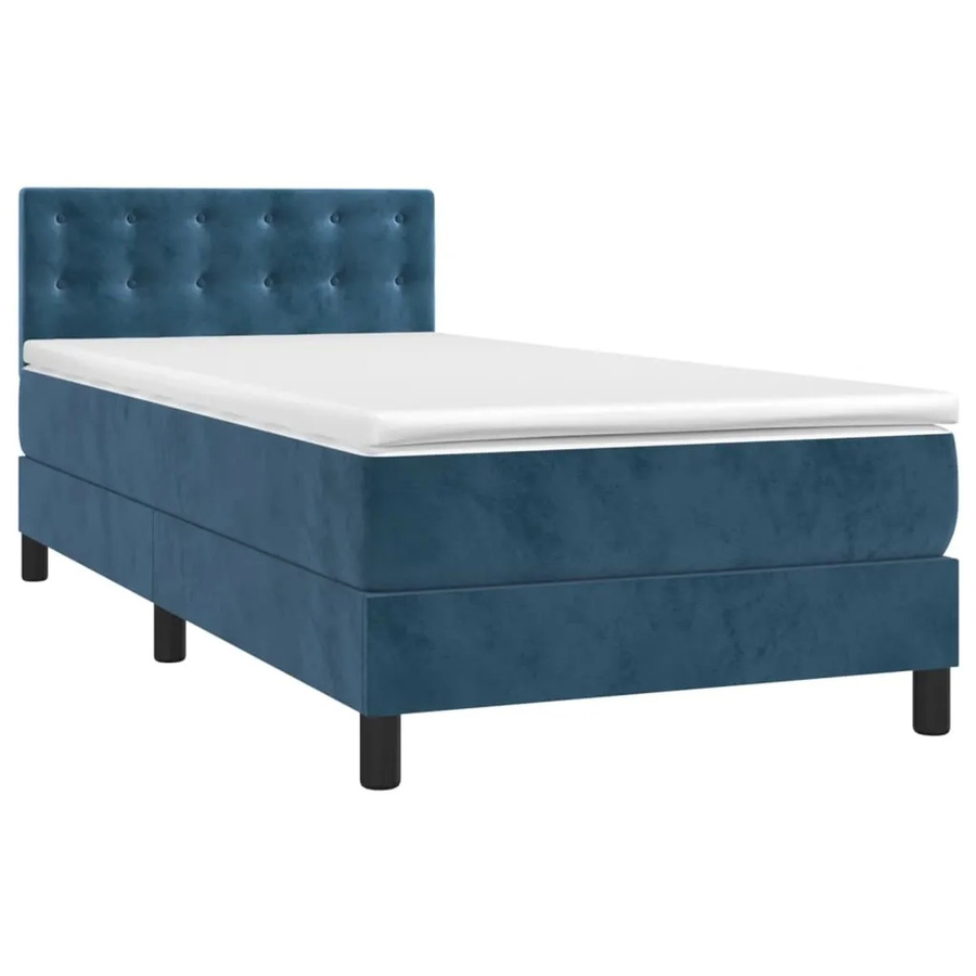 vidaXL Boxspringbett mit Matratze in Dunkelblau, Samt, mit LED-Unterbettbeleuchtung und USB-Ladeanschluss, B/T/H: 90 x 190 cm - Bild 2