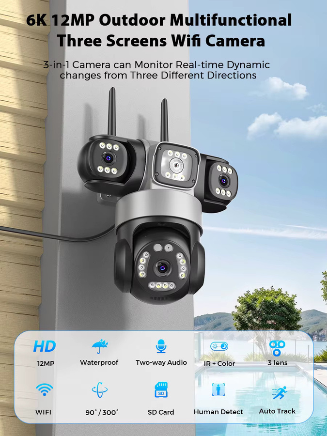BESDER iCsee 6K 12MP HD WiFi IP Kamera Outdoor mit Drei-Bildschirm-Ansicht, AI Menschliche Erkennung und Wasserdichtigkeit für deine Videoüberwachung - Bild 3