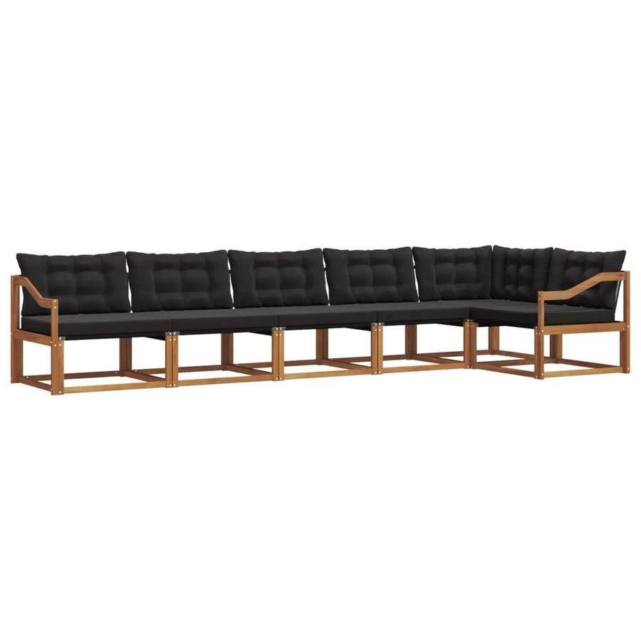 vidaXL Outdoor-Sofagarnitur 6-teilig L-Form aus Akazienholz und Textilene mit Kissen in Schwarz und Natur - Bild 2