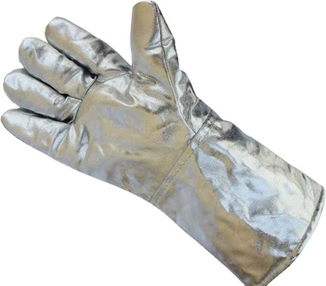 QHSPE Fünf-Finger-Aluminiumfolie Hochtemperatur-Handschuhe in Silber für industrielle Schmelzarbeiten, flammhemmend und wärmeisolierend - Bild 1