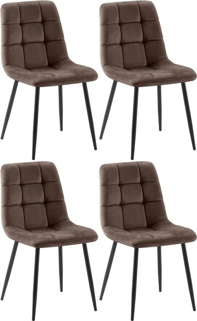CLP 4er Set Esszimmerstühle Tilde, gepolsterte Küchenstühle mit gestepptem Microfaser-Bezug und Metallgestell, modern - Bild 1