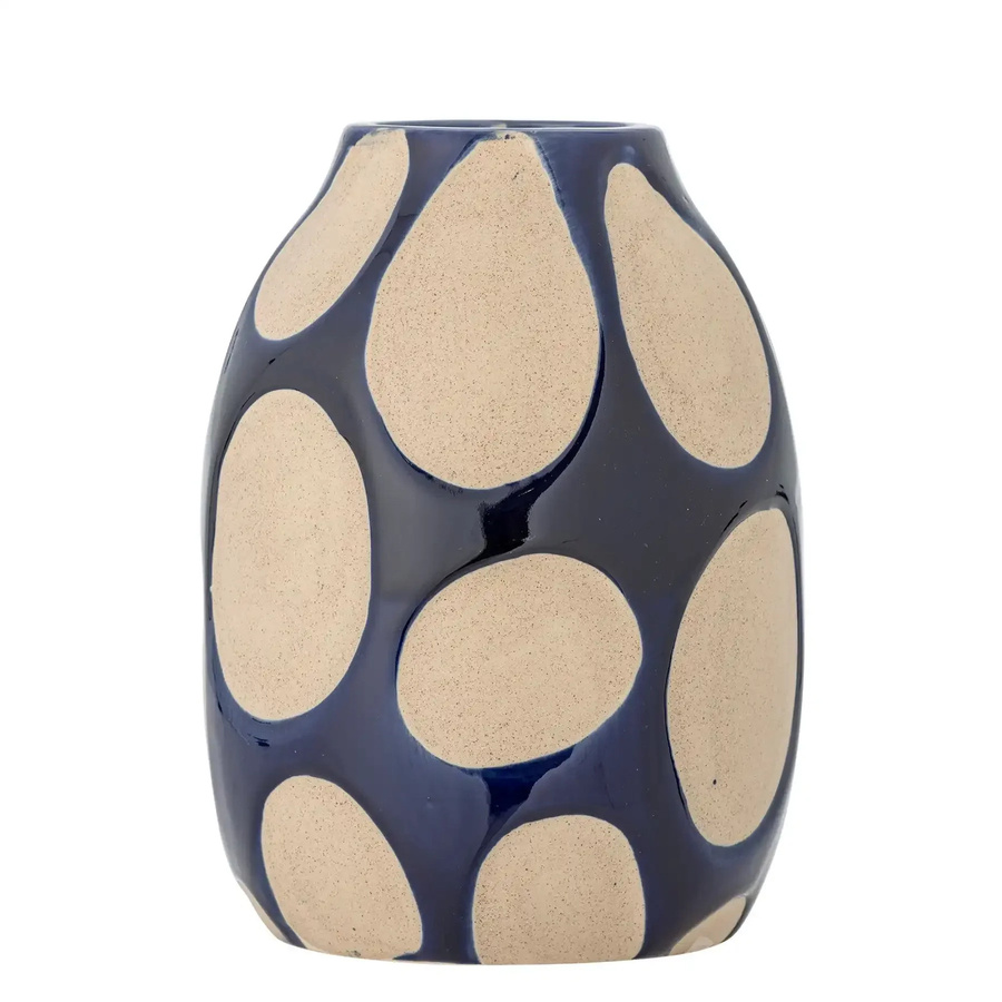 Bloomingville Keramikvase Bashir in Blau und Beige mit geometrischem Design, Höhe: 20 cm - Bild 1