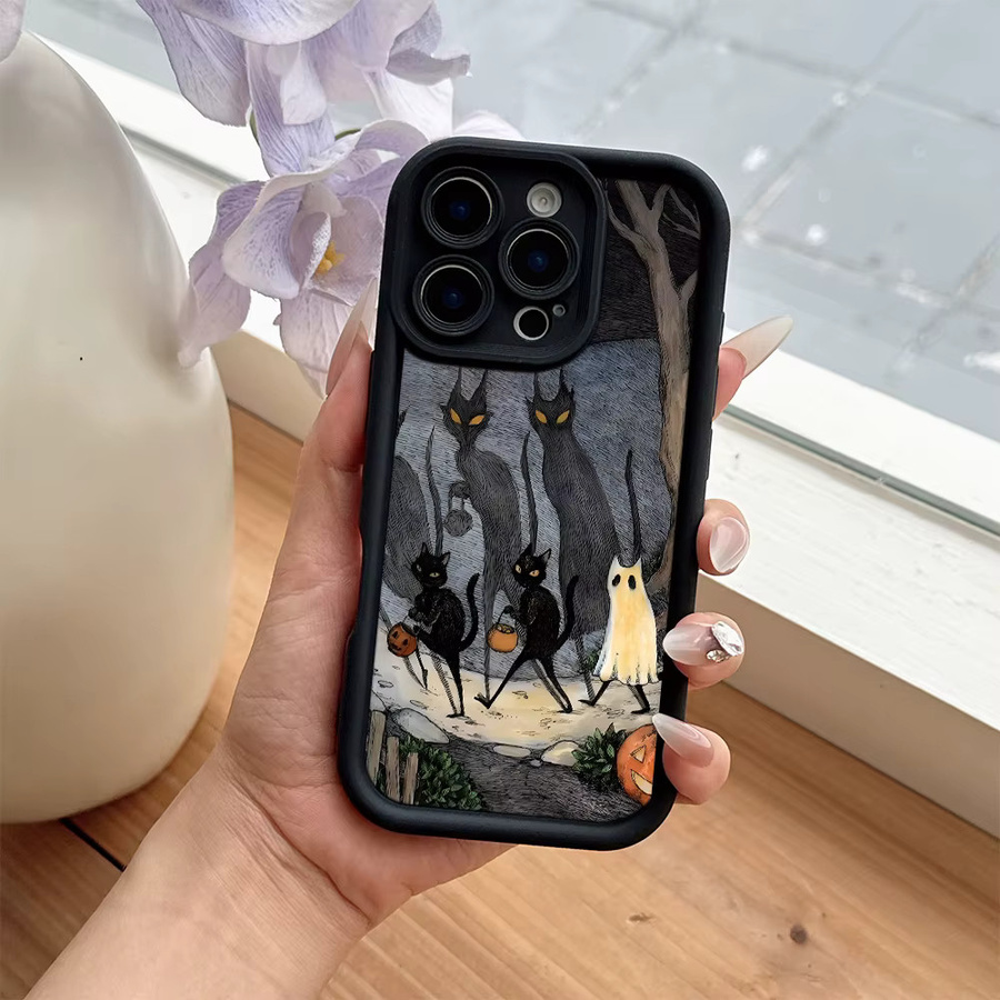 Handyhülle mit Halloween-Katzen-Design für Apple iPhone (verschiedene Modelle), weiche TPU-Rückseite, multicolor - Bild 2
