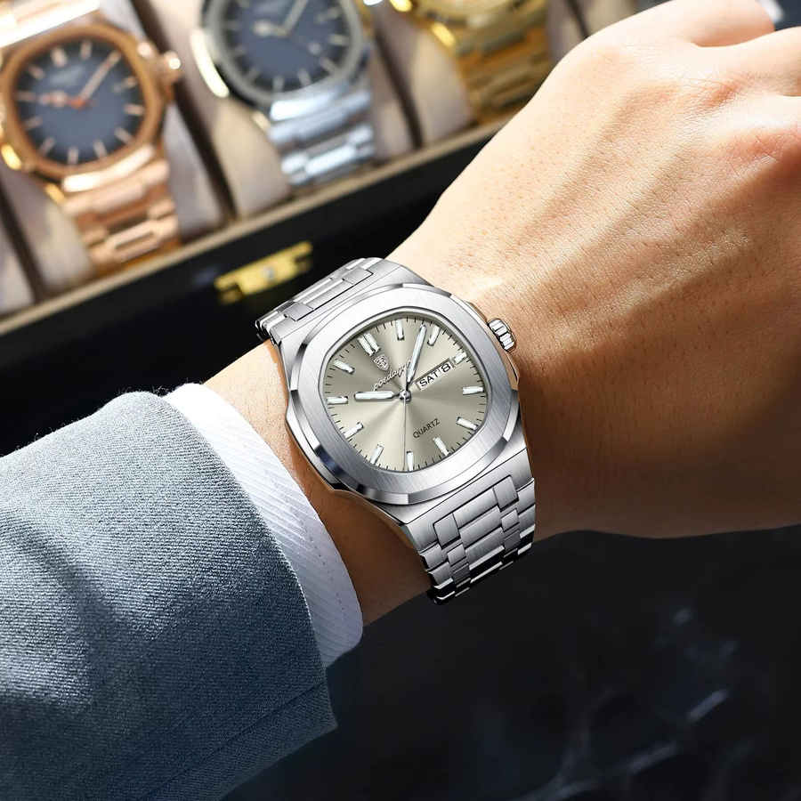 POEDAGAR Armbanduhr Quarz, Edelstahl, Silber, Herren - Bild 5