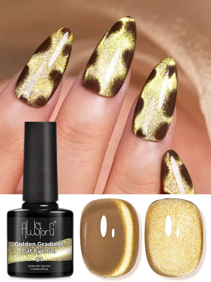 AWStorG Golden Gradient Cat Eye Nagellack, Schimmernd - Bild 7