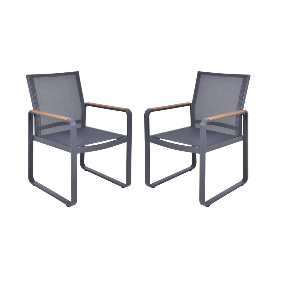 DELUKE Gartenstuhl 2er Set KETIL aus Teak und Aluminium in Anthrazit mit Textilene-Gewebe und Armlehnen, wetterfest - Bild 2