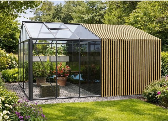 Bloomcabin Gewächshaus Klassik GHCLSAF5 mit Accoya-Fusion, integriertem Stauraum und Sicherheitsglas in Anthrazit - Bild 1