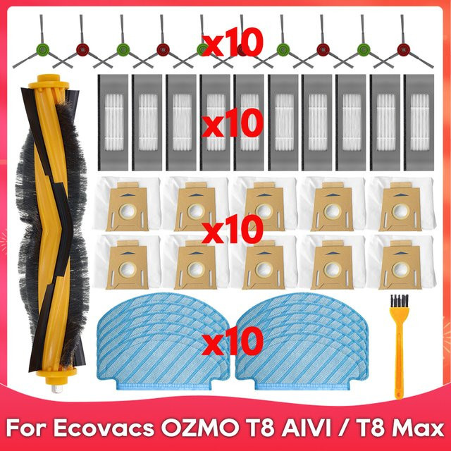 Ecovacs Ersatzteil-Set mit Seitenbürste, Pinsel, Filter und Mopp sowie Staubbeutel für DEBOT OZMO T8, T8 AIVI, T8 Max, N8 Plus und N8 Pro in Multicolour - Bild 1