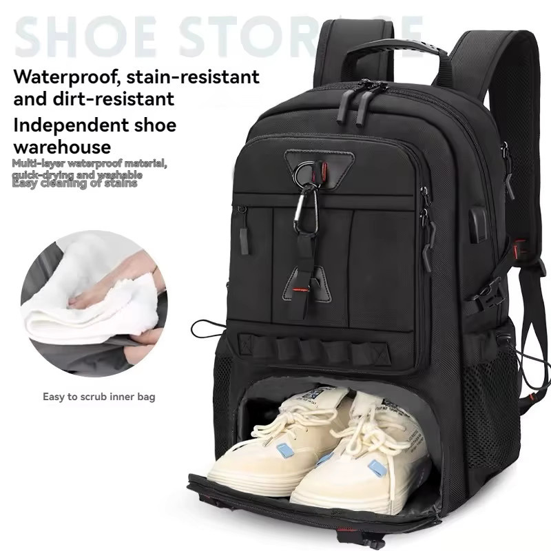 MOZHI Reise-Laptop-Rucksack mit 60L Volumen und USB-C Anschluss, erweiterbarer Business-Rucksack für Herren in Schwarz mit Schuhfach - Bild 5