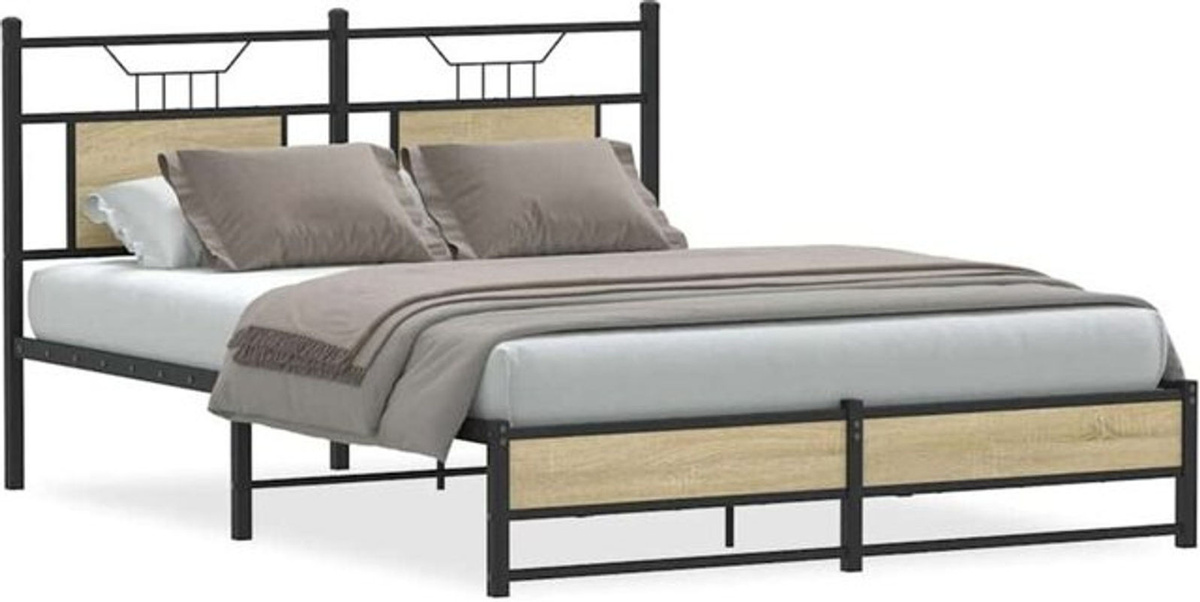 Bettgestell ohne Matratze Vidaxl in Sonoma-Eiche Natur und Braun aus Holzwerkstoff und Metall im Industrial-Design B/T/H: 140 x 200 cm - Bild 1