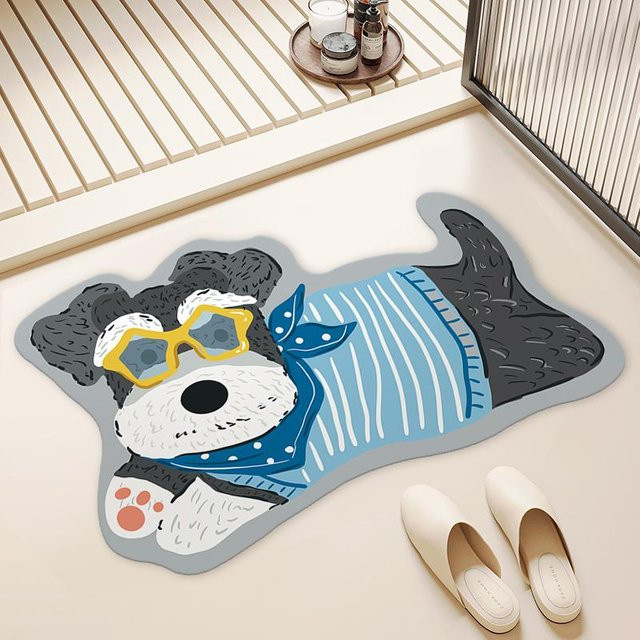Rutschfeste Badezimmermatte mit Cartoon-Tierdesign in Blau, schnelltrocknende Diatomeenerde-Fußmatte, B/B: 40 x 60 cm - Bild 1