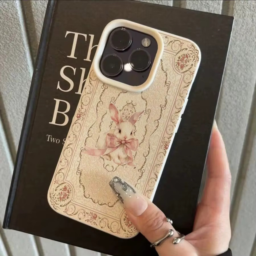 Wolkerfly Handyhülle mit rosa Schleife und Hasen-Muster aus TPU für iPhone 11 bis 17 Pro Max Air Plus XS X XR 16E in Pink - Bild 2