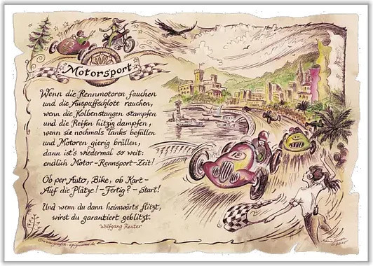 Tantum Graphic Sportbild Motorsport auf Antikpapier als Poster im A4-Format, Mehrfarbig - Bild 1