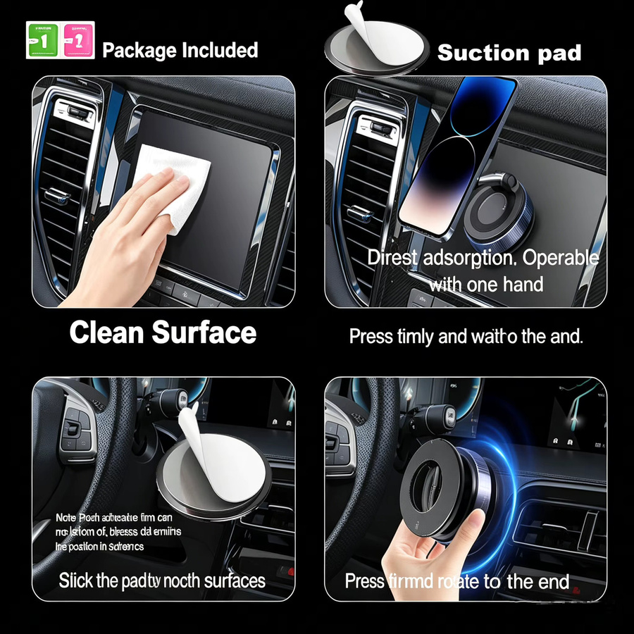 Magnetischer faltbarer Auto-Handyhalter mit N52-Magnet und 360 Grad Drehung für Armaturenbrett, Schwarz oder Weiß - Bild 6
