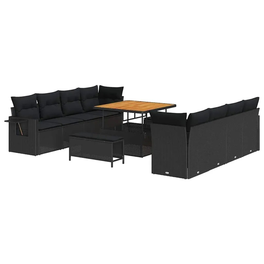 vidaXL Garten-Sofa-Set aus Poly-Rattan in Schwarz mit 11-teiligem Set, Polsterung und integriertem Stauraum für Terrasse und Garten - Bild 2
