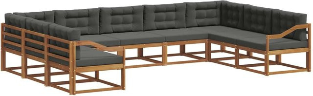 vidaXL Outdoor-Sofagarnitur 9-teilig aus Akazienholz in U-Form mit Kissen, Farbe: Natur und Anthrazit - Bild 1