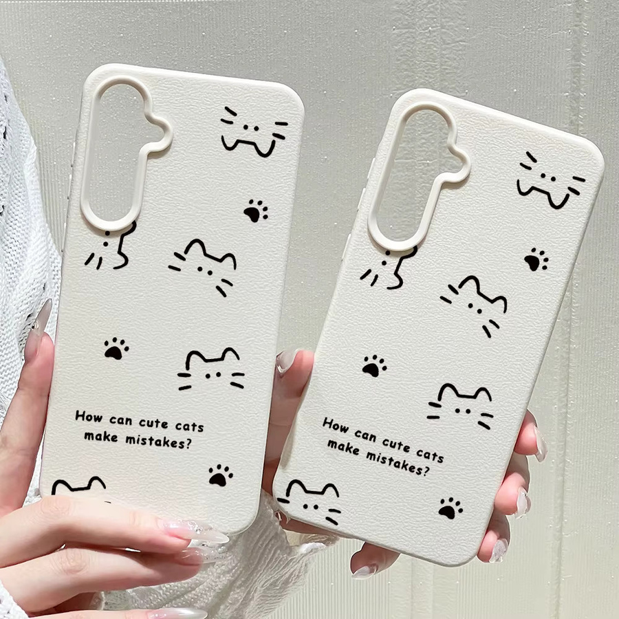 Niedliche Katzen-Handyhülle in Weiß für Samsung Galaxy Modelle (S25 Ultra, S24 FE, S23, A56 5G, A55, A36, A35, A34, A17, A16, A07, A06, A05S, A26) - Bild 2