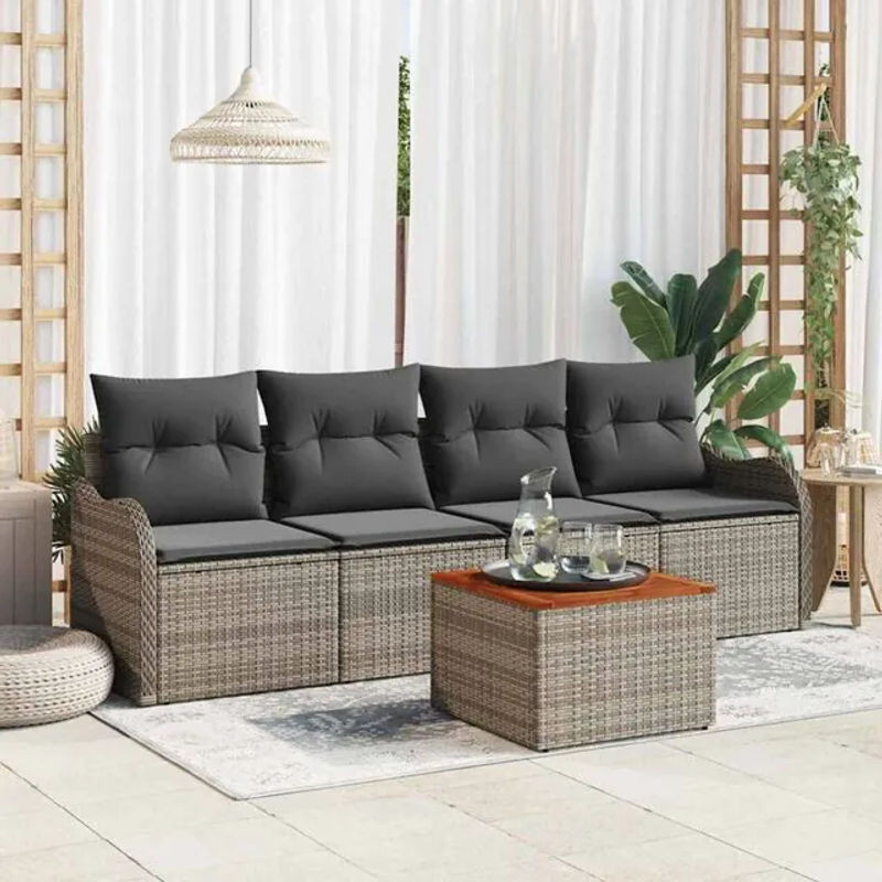 Vidaxl Garten-Sofa-Set aus Polyrattan mit Kissen, 5-teilige Loungemöbel in Grau, B/T/H: 55 x 55 x 37 cm - Bild 1